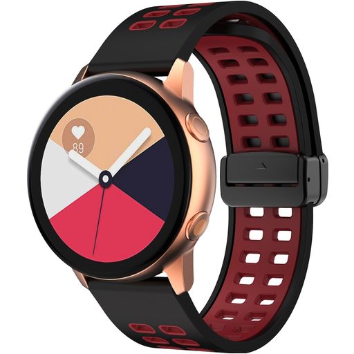 Mobigear Sport Plus Mag Siliconen Smartwatch Bandje Magneetsluiting - Universeel 20 mm aansluiting - Zwart / Rood