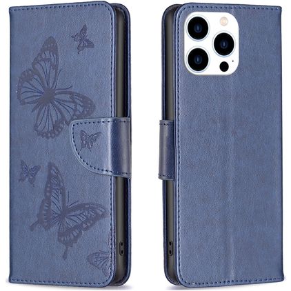 Mobigear Butterfly iPhone 16 Pro Max Hoesje Bookcase Portemonnee - Blauw