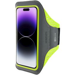 Mobiparts Comfort Fit Telefoonhouder Hardlopen iPhone 14 Pro Sport Hoesje Neopreen Sportarmband - Neon Green