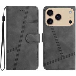 Mobigear Stitch iPhone 17 Pro Max Hoesje Bookcase Portemonnee - Grijs