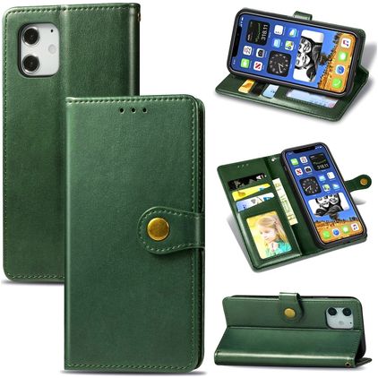 Mobigear Snap Button iPhone 12 Pro Hoesje Bookcase Portemonnee - Groen