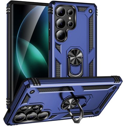 Mobigear Armor ring Samsung Galaxy S25 Ultra Hoesje Hardcase Backcover Shockproof met Ringhouder - Blauw