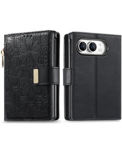 Mobigear Flowers iPhone Duo Hoesje Bookcase Portemonnee - Zwart