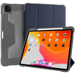 Mutural Tri-Fold Tough iPad Pro 12.9 Inch (2021) Hoes Bookcase + Stylus Houder - Zwart / Marineblauw