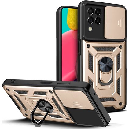 Mobigear Armor Ring Cam Slide Samsung Galaxy M53 Hoesje Hardcase Backcover Shockproof met Ringhouder - Goud