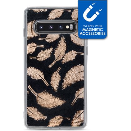 My Style Magneta Samsung Galaxy S10 Hoesje Flexibel TPU Backcover - Golden Feathers