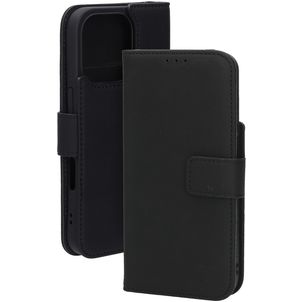 Mobiparts Wallet iPhone 16 Pro MagSafe Hoesje Echt Leer Bookcase Portemonnee - Zwart
