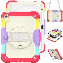 Mobigear SureGrip Xtreme iPad 10 (2022) Hoes Hard Kunststof,Siliconen Backcover + Schouderband + Standaard - Rainbow