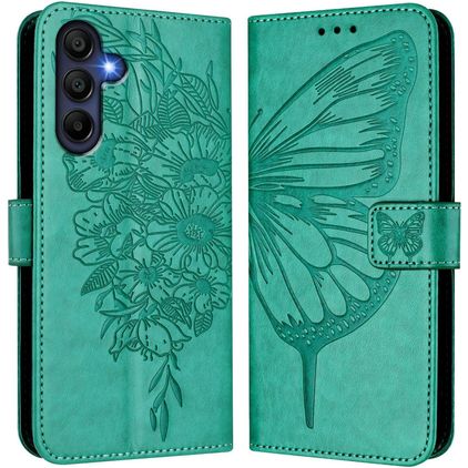 Mobigear Flowers Samsung Galaxy A17 Hoesje Bookcase Portemonnee - Groen