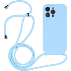 Mobigear Lanyard iPhone 14 Pro Siliconen Hoesje met koord - Babyblauw
