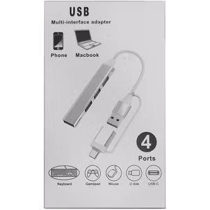 Xccess 4 USB Hub USB-A / USB-C naar USB-A Hub 0.1 Meter - Grijs