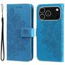 Mobigear Flowers iPhone 17 Pro Hoesje Bookcase Portemonnee - Blauw