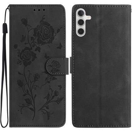 Mobigear Flowers Samsung Galaxy A17 Hoesje Bookcase Portemonnee - Zwart