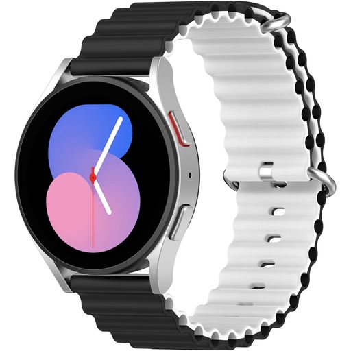 Mobigear Ocean Siliconen Smartwatch Bandje Gespsluiting - Universeel 22 mm connector - Zwart / Wit