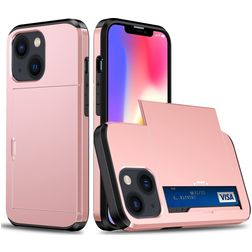 Mobigear Card iPhone 15 Hoesje Hardcase Backcover Shockproof met Pasjeshouder - Roségoud