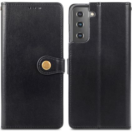 Mobigear Snap Button Samsung Galaxy S21 Hoesje Bookcase Portemonnee - Zwart