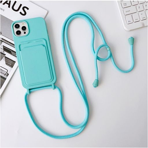 Mobigear Lanyard Card iPhone 15 Pro Max Siliconen Hoesje met koord en Pasjeshouder - Blauw