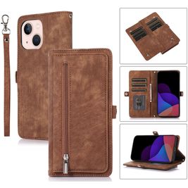 Mobigear Zipper iPhone 14 Hoesje Bookcase Portemonnee - Bruin Mobigear Zipper iPhone 14 Hoesje Bookcase Portemonnee - Bruin