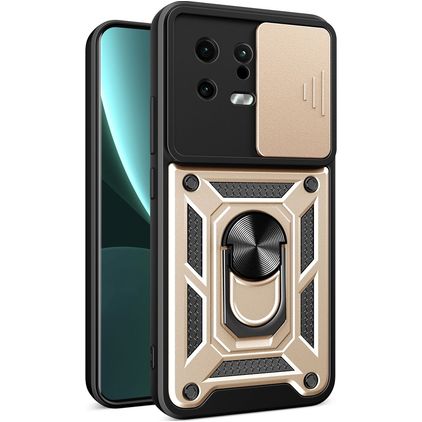 Mobigear Armor Ring Cam Slide Xiaomi 13 Hoesje Hardcase Backcover Shockproof met Ringhouder en Camera Slider - Goud