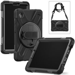 Xccess Survivor All-round Samsung Galaxy Tab A9 Plus (2023) Hoes Hard Kunststof,Siliconen Backcover + Schouderband + Standaard - Zwart