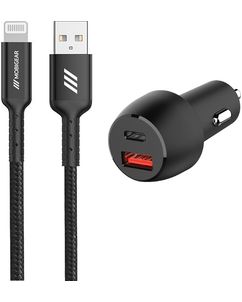 Mobigear Essentials Dual USB / USB-C Autolader Apple Lightning 1 Meter Power Delivery 48W - Zwart