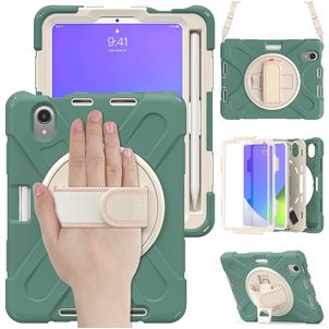 Mobigear SureGrip XGuard iPad Mini 6 (2021) Hoes Hard Kunststof,Siliconen Backcover + Stylus Houder + Schouderband + Standaard - Groen