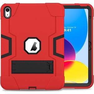 Mobigear ShieldStand iPad 11 (2025) Hoes Hard Kunststof,Siliconen Backcover + Standaard - Zwart / Rood