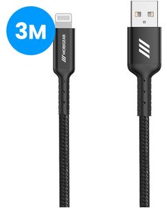 Mobigear Nylon USB-A naar Apple Lightning Kabel MFI 3 m - Zwart