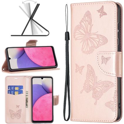 Mobigear Butterfly Samsung Galaxy A33 Hoesje Bookcase Portemonnee - Roségoud