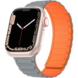 Mobigear Loop Mag Siliconen Apple Watch Bandje Magneetsluiting - 49/46/45/44 mm - Grijs / Oranje