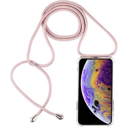 Mobigear Lanyard iPhone X Flexibel TPU Hoesje met koord - Transparant / Roségoud