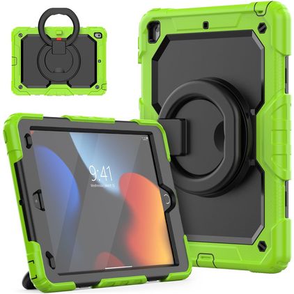 Mobigear RingGuard iPad 9 (2021) Hoes Hard Kunststof,Siliconen Backcover + Standaard - Groen