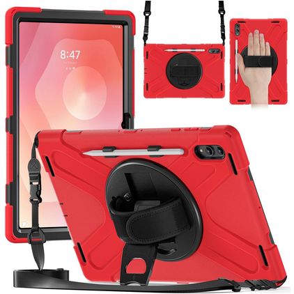 Mobigear SureGrip XGuard Samsung Galaxy Tab S11 Ultra Hoes Hard Kunststof,Siliconen Backcover + Stylus Houder + Schouderband + Standaard - Rood