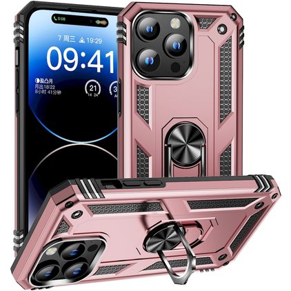 Mobigear Armor Ring iPhone 15 Pro Hoesje Hardcase Backcover Shockproof met Ringhouder - Roségoud