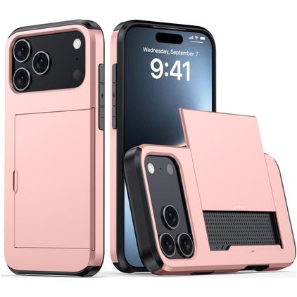 Mobigear Card iPhone 18 Pro Max Hoesje Hardcase Backcover Shockproof met Pasjeshouder - Roze