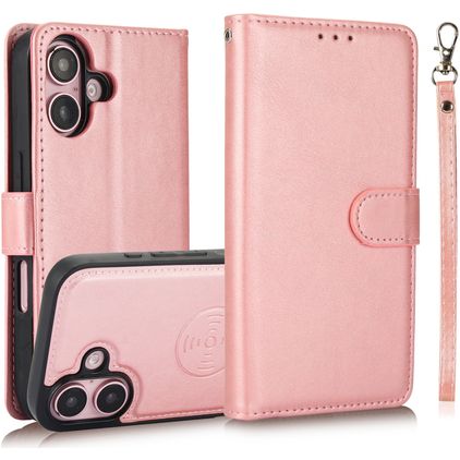 Mobigear Wallet iPhone 16 Hoesje Uitneembare 2in1 Bookcase Portemonnee - Roségoud