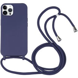 Mobigear Lanyard iPhone 16 Pro Max Siliconen Hoesje met koord - Donkerblauw