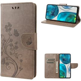 Mobigear Flowers Motorola Moto G82 Hoesje Bookcase Portemonnee - Grijs Mobigear Flowers Motorola Moto G82 Hoesje Bookcase Portemonnee - Grijs
