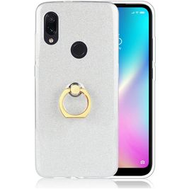 Mobigear Glitter Ring Xiaomi Redmi 7 Hoesje Flexibel TPU Backcover met Ringhouder - Zilver