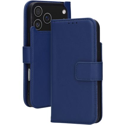 Mobiparts Wallet iPhone 17 Pro Max MagSafe Hoesje Echt Leer Bookcase Portemonnee - Blauw