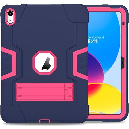 Mobigear ShieldStand iPad 10 (2022) Hoes Hard Kunststof,Siliconen Backcover + Standaard - Roze / Marineblauw