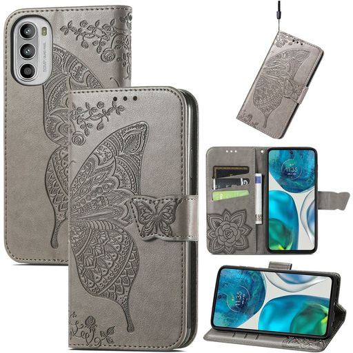Mobigear Butterfly Motorola Moto G52 Hoesje Bookcase Portemonnee - Grijs