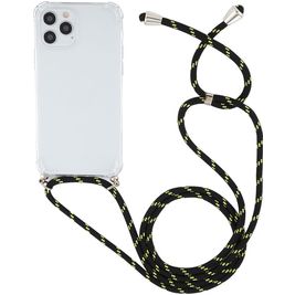 Mobigear Lanyard iPhone 12 Pro Max Flexibel TPU Hoesje met koord - Transparant / Groen