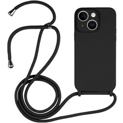Mobigear Lanyard iPhone 15 Siliconen Hoesje met koord - Zwart