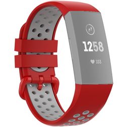 Mobigear Sport Plus Buckle Siliconen Fitbit Charge 3 Bandje Gespsluiting - Rood / Grijs