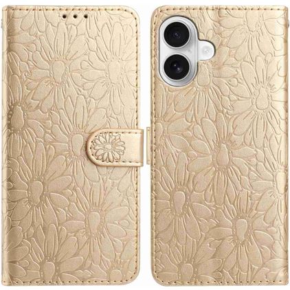 Mobigear Flowers iPhone 17 Hoesje Bookcase Portemonnee - Goud