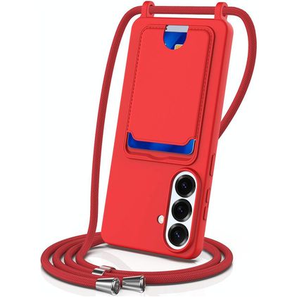 Mobigear Lanyard Card Samsung Galaxy S26 Plus Siliconen Hoesje met koord en Pasjeshouder - Rood