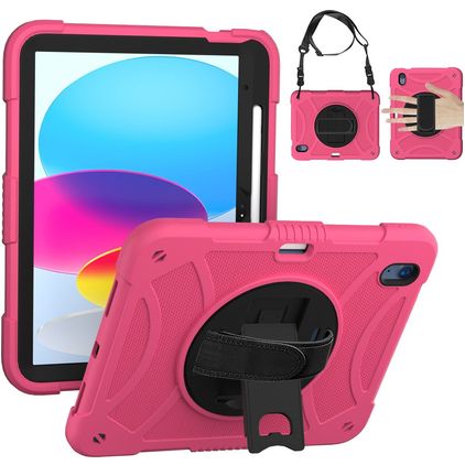 Mobigear SureGrip iPad 11 (2025) Hoes Hard Kunststof,Siliconen Backcover + Stylus Houder + Schouderband + Standaard - Roze