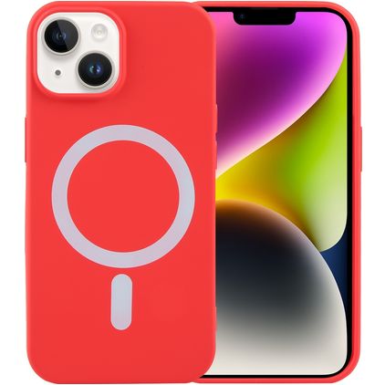 Mobigear Rubber Touch iPhone 15 Plus Siliconen MagSafe Hoesje Backcover - Rood