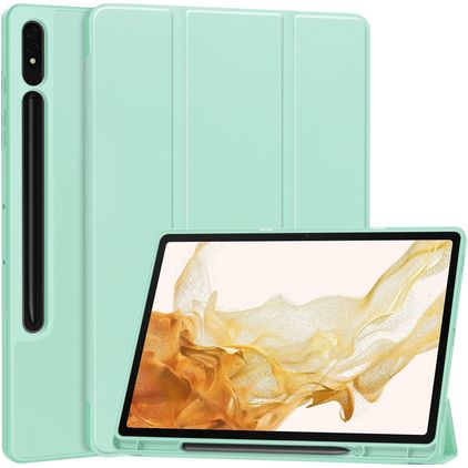 Mobigear Tri-Fold Gel Samsung Galaxy Tab S9 Plus Hoes TPU,Kunstleer Bookcase + Stylus Houder - Turquoise